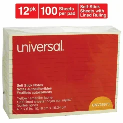Universal Self-Stick Note Pads, Note Ruled, 4" x 6", Yellow, 100 Sheets/Pad, 12 Pads/Pack