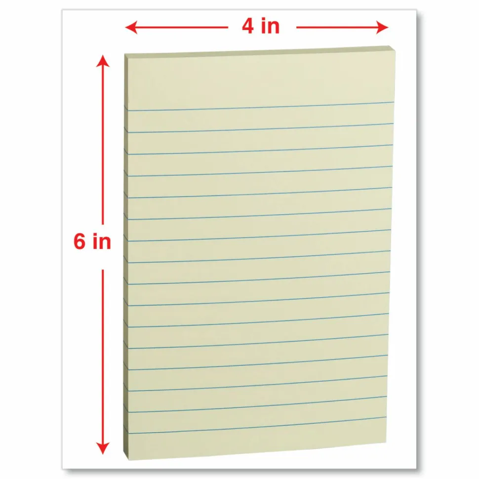 Universal Self-Stick Note Pads, Note Ruled, 4" x 6", Yellow, 100 Sheets/Pad, 12 Pads/Pack