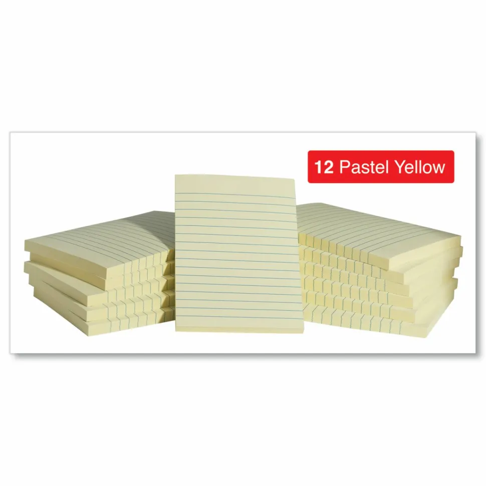 Universal Self-Stick Note Pads, Note Ruled, 4" x 6", Yellow, 100 Sheets/Pad, 12 Pads/Pack