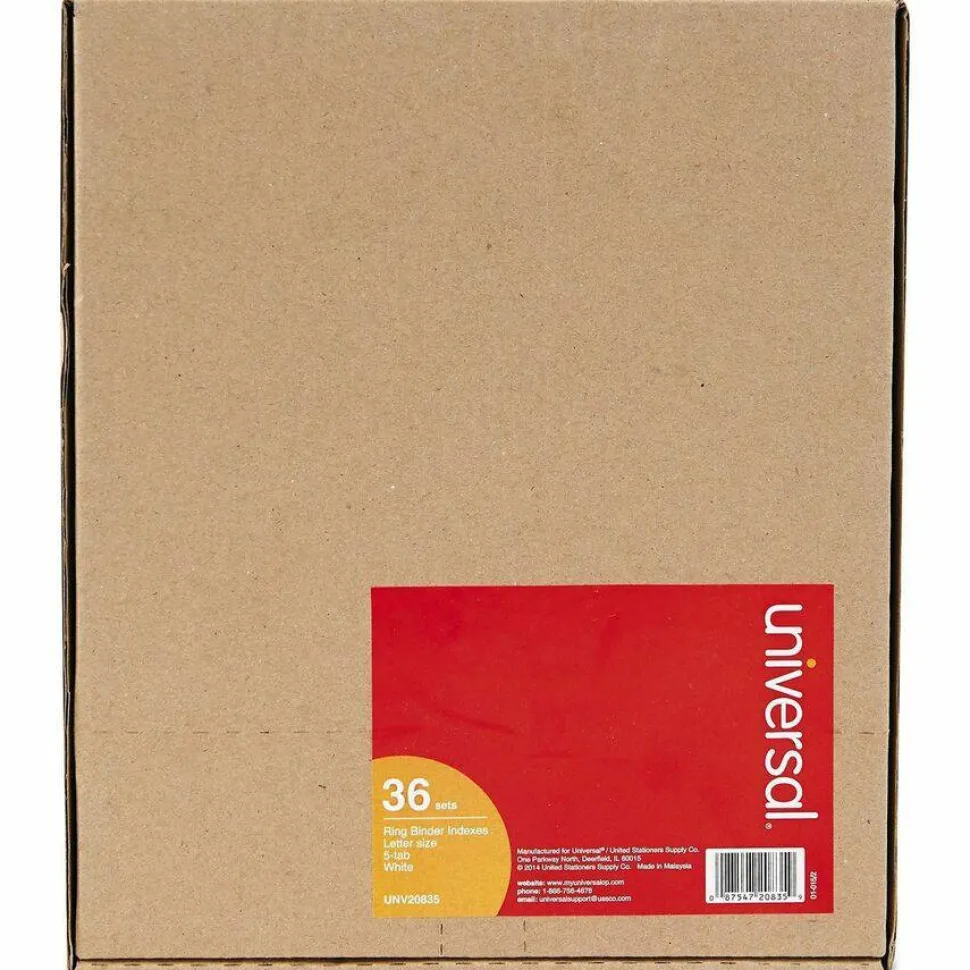 Universal Self-Tab Index Dividers, 5-Tab, 11 x 8.5, White, 36 Sets