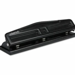Universal 12-Sheet Deluxe Two- and Three-Hole Adjustable Punch, 9/32" Holes, Black