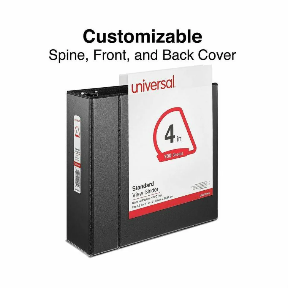 Universal Slant D-Ring View Binder, 3 Rings, 4" Capacity, 11 x 8.5, Black