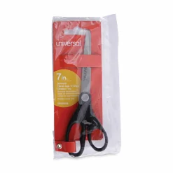 Universal Stainless Steel Office Scissors, 7" Long, 3" Cut Length, Straight Black Handle