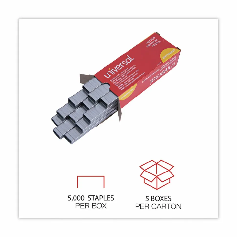 Universal Standard Chisel Point Staples, 0.25" Leg, 0.5" Crown, Steel, 5,000/Box, 5 Boxes/Pack, 25,000/Pack