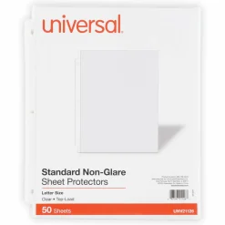 Universal Standard Sheet Protectors, Medium-Duty, Side: 3-Hole Punched, Top Load 8.5 x 11 Insert, Nonglare Clear Front, 50/Pack