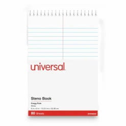 Universal Steno Pads, Gregg Rule, Red Cover, 80 White 6 x 9 Sheets
