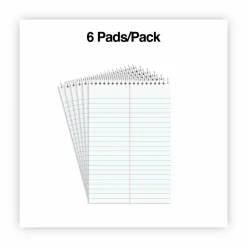 Universal Steno Pads, Red Cover, Gregg Rule, (80) White 6 x 9 Sheets, 6/Pack