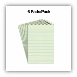 Universal Steno Pads, Red Cover, Gregg Rule, (80) Green-Tint 6 x 9 Sheets, 6/Pack