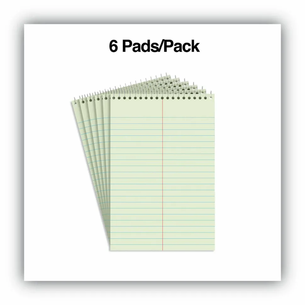 Universal Steno Pads, Red Cover, Gregg Rule, (80) Green-Tint 6 x 9 Sheets, 6/Pack
