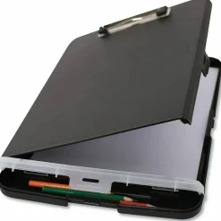 Universal Storage Clipboard with Pen Compartment, 0.5" Clip Capacity, Holds 8.5 x 11 Sheets, Black