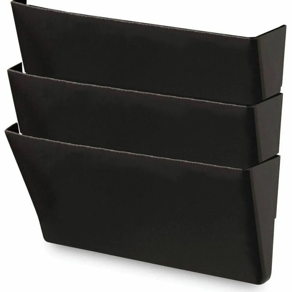 Universal Wall File Pockets, 3 Sections, Letter Size,13" x 4.13" x 14.5", Black, 3/Pack