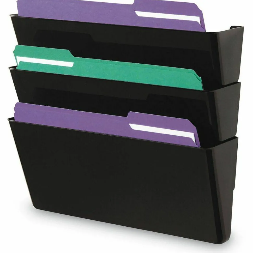 Universal Wall File Pockets, 3 Sections, Letter Size,13" x 4.13" x 14.5", Black, 3/Pack