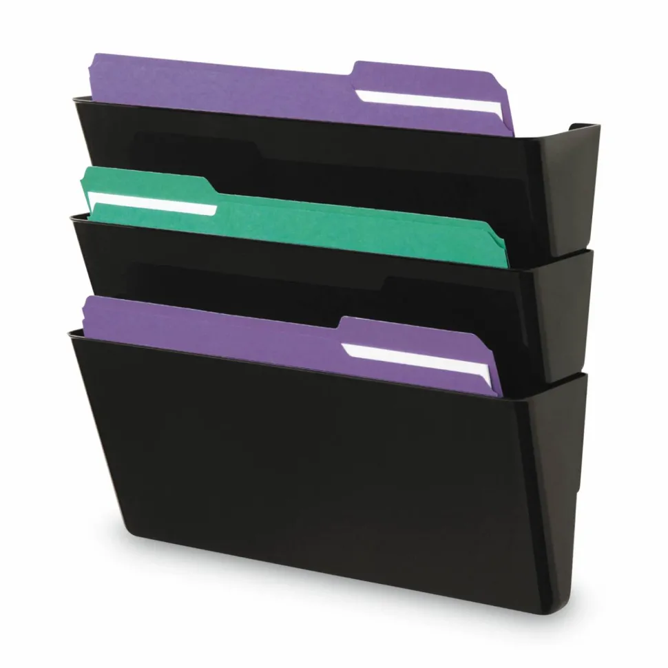 Universal Wall File Pockets, 3 Sections, Letter Size,13" x 4.13" x 14.5", Black, 3/Pack