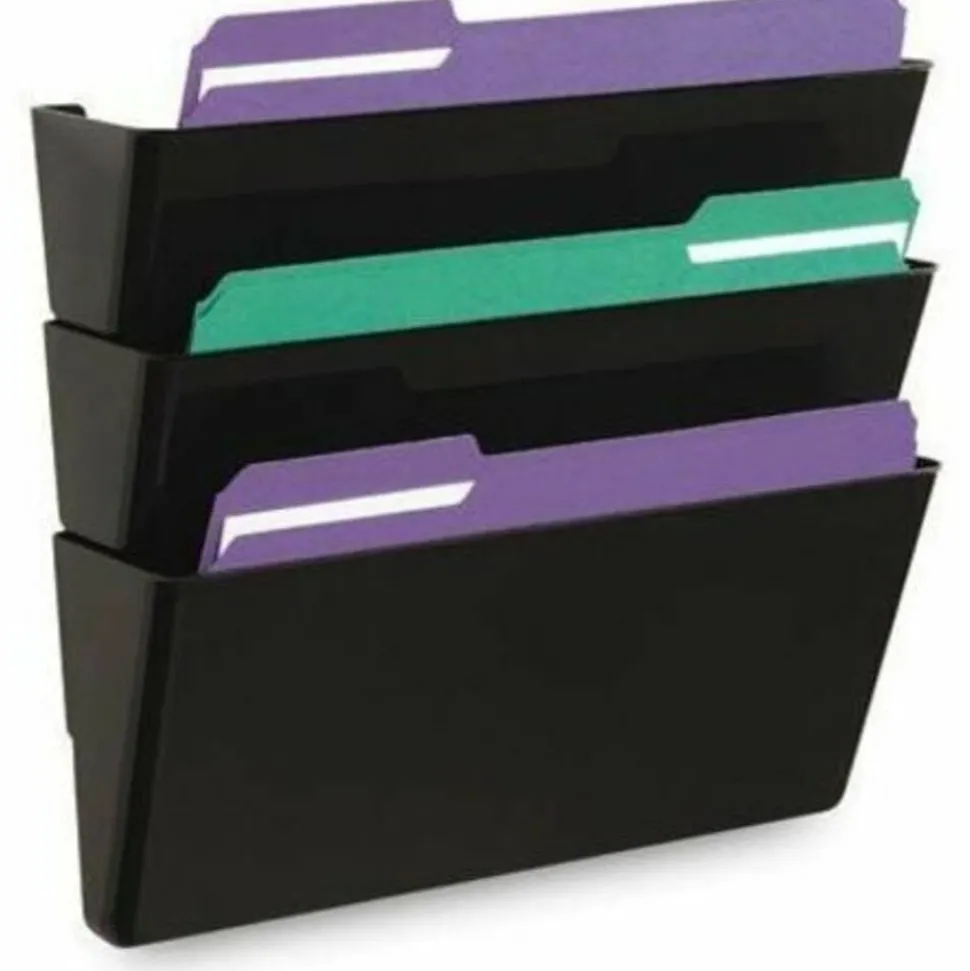 Universal Wall File Pockets, 3 Sections, Letter Size,13" x 4.13" x 14.5", Black, 3/Pack