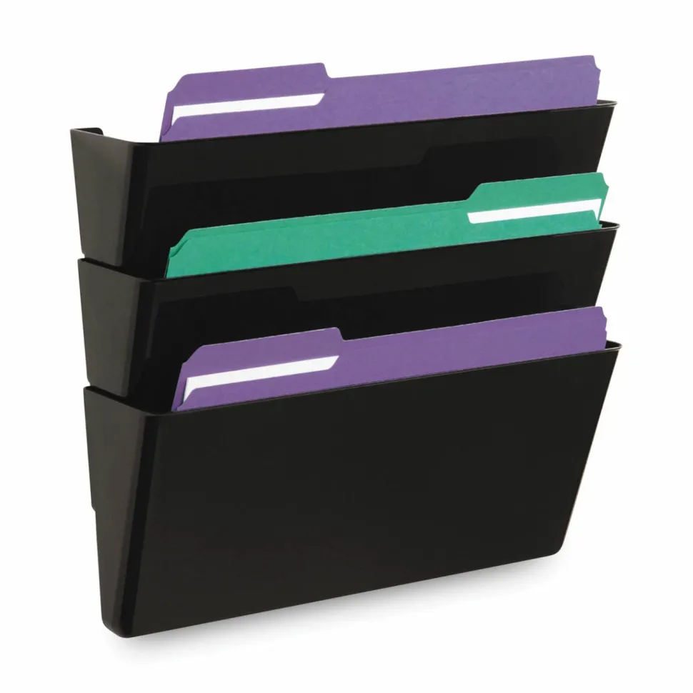 Universal Wall File Pockets, 3 Sections, Letter Size,13" x 4.13" x 14.5", Black, 3/Pack