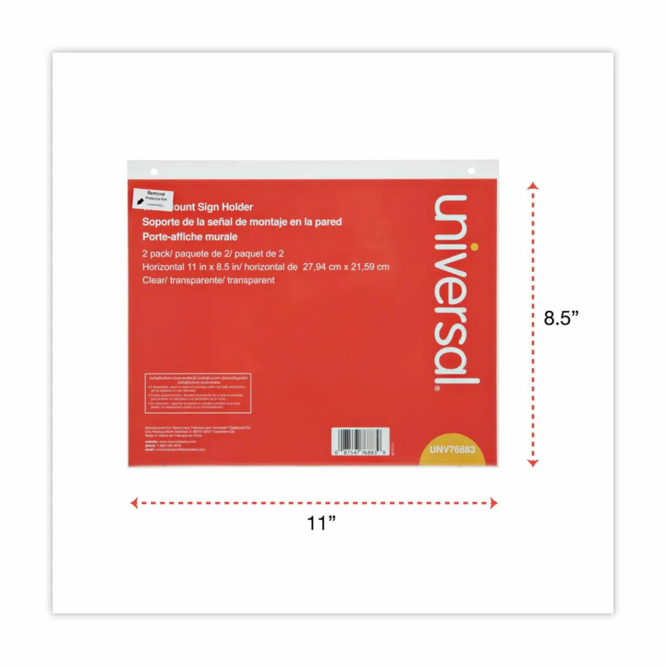 Universal Wall Mount Sign Holder, 11 x 8.5, Horizontal, Clear, 2/Pack