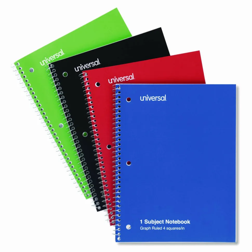 Universal Wirebound Notebook, 1-Subject, Quadrille Rule (4 sq/in), Assorted Cover Colors, (70) 10.5 x 8 Sheets, 4/Pack