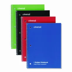 Universal Wirebound Notebook, 1-Subject, Quadrille Rule (4 sq/in), Assorted Cover Colors, (70) 10.5 x 8 Sheets, 4/Pack