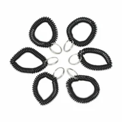 Universal Wrist Coil Plus Key Ring, Plastic, Black, 6/Pack