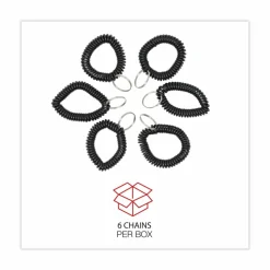 Universal Wrist Coil Plus Key Ring, Plastic, Black, 6/Pack