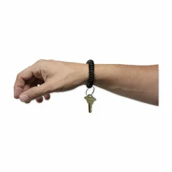 Universal Wrist Coil Plus Key Ring, Plastic, Black, 6/Pack