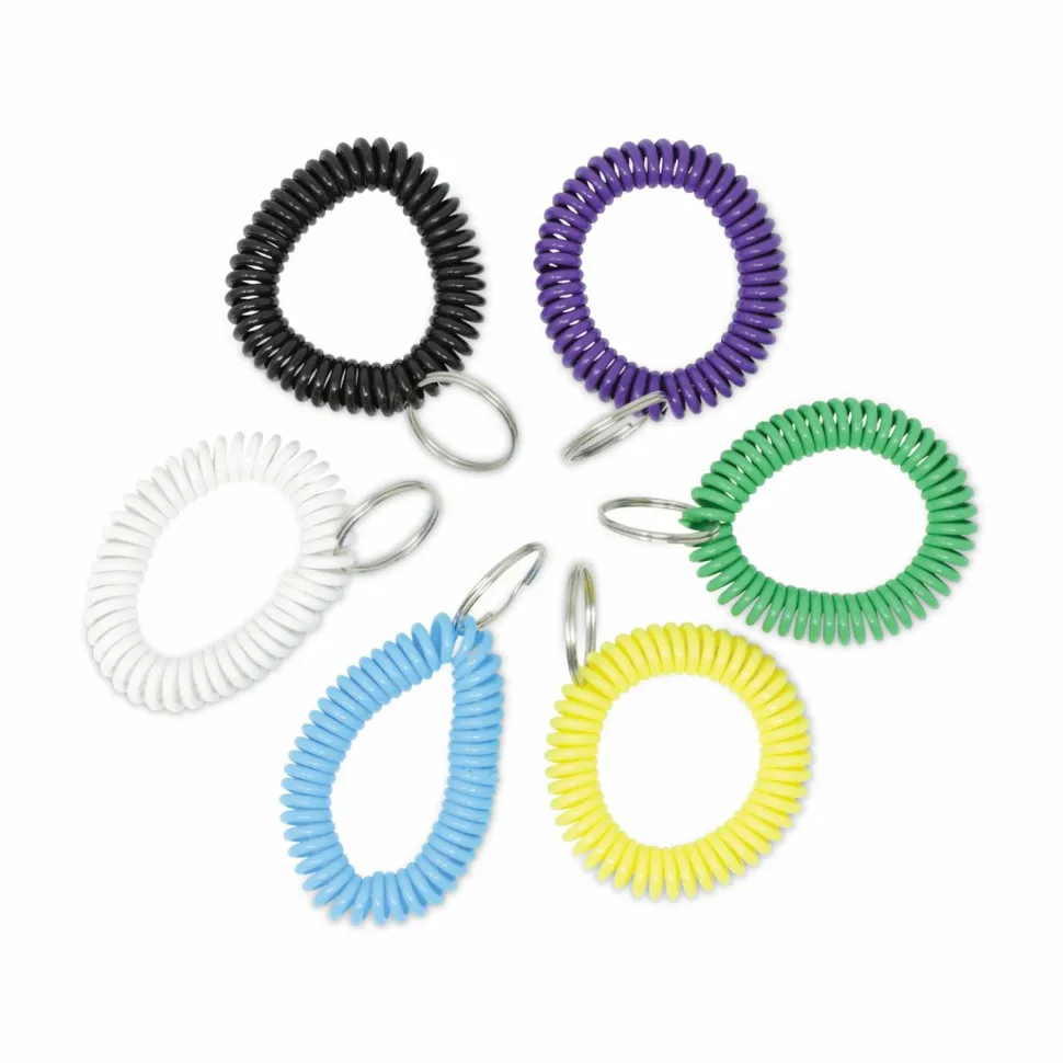 Universal Wrist Coil Plus Key Ring, Plastic, Assorted Colors, 6/Pack