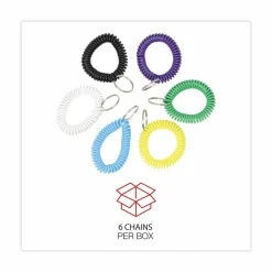 Universal Wrist Coil Plus Key Ring, Plastic, Assorted Colors, 6/Pack