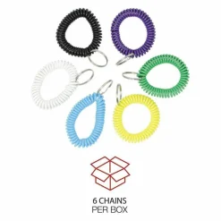 Universal Wrist Coil Plus Key Ring, Plastic, Assorted Colors, 6/Pack