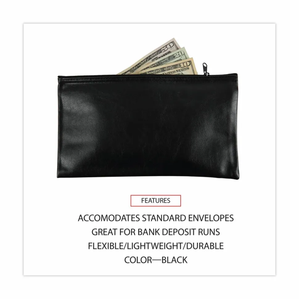 Universal Zippered Wallets/Cases, Leatherette PU, Toothed Zipper Closure, 11" x 6", Black, 2/Pack
