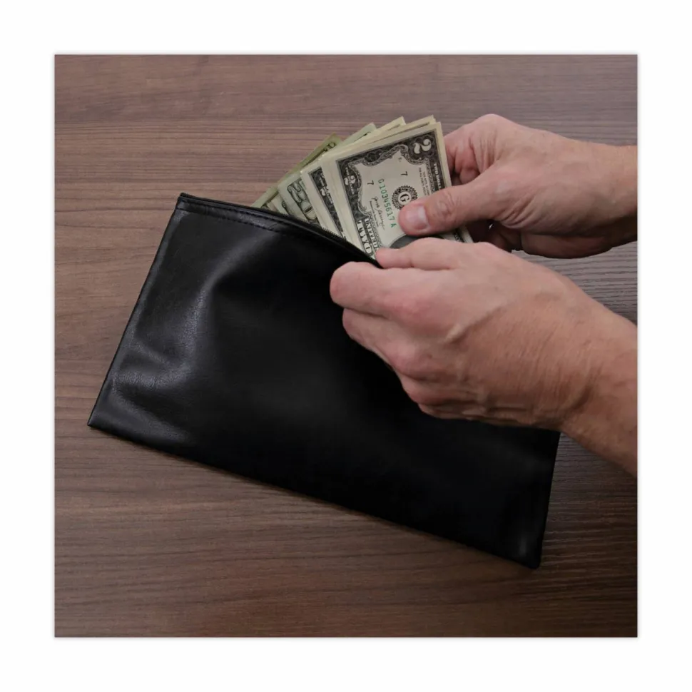 Universal Zippered Wallets/Cases, Leatherette PU, Toothed Zipper Closure, 11" x 6", Black, 2/Pack