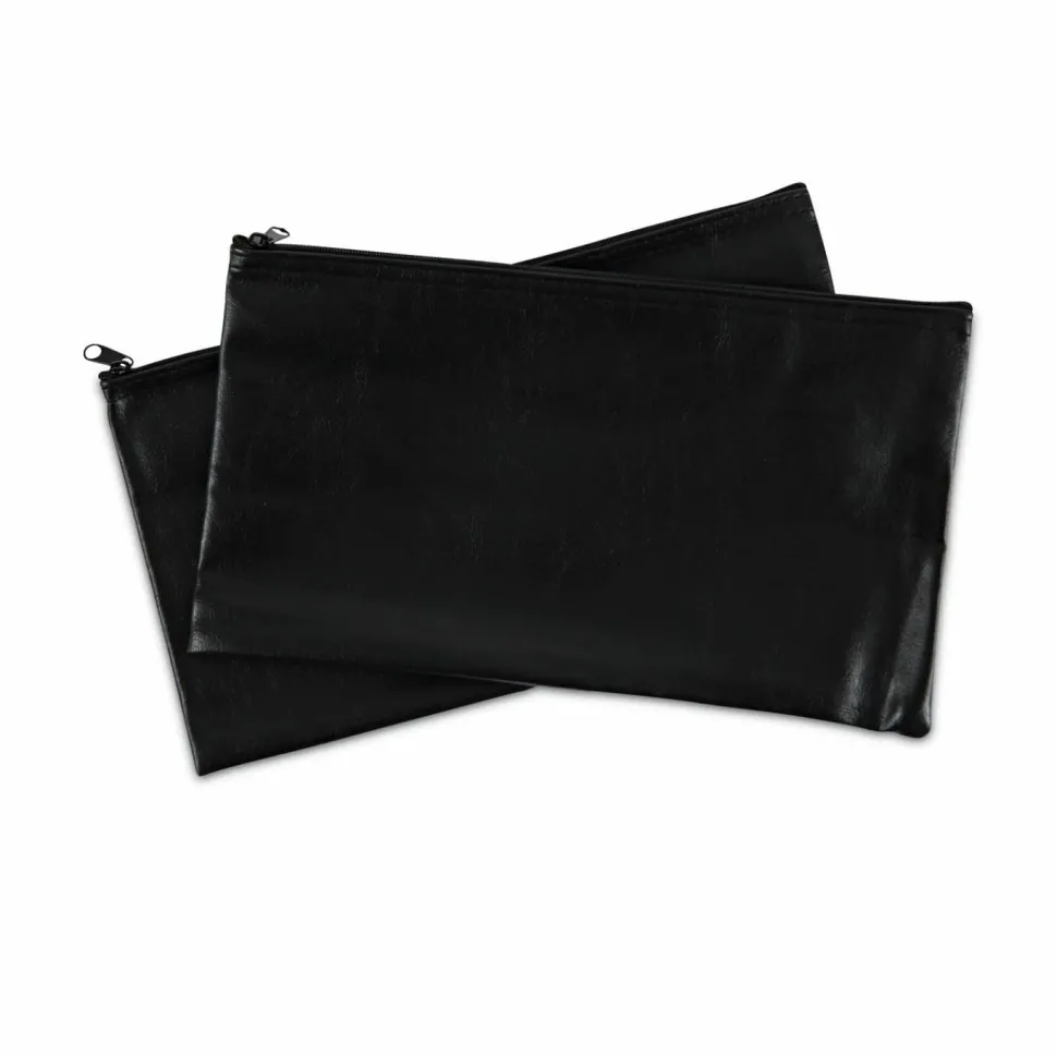 Universal Zippered Wallets/Cases, Leatherette PU, Toothed Zipper Closure, 11" x 6", Black, 2/Pack