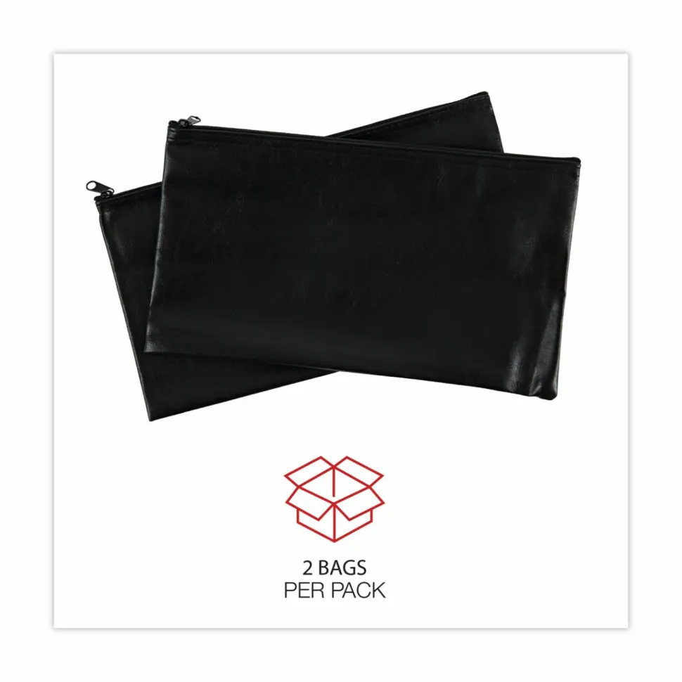 Universal Zippered Wallets/Cases, Leatherette PU, Toothed Zipper Closure, 11" x 6", Black, 2/Pack