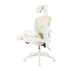 Vallori Mesh/Fabric High-Back Chair With Retractable Footrest, Cream/White, BIFMA Compliant