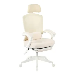 Vallori Mesh/Fabric High-Back Chair With Retractable Footrest, Cream/White, BIFMA Compliant