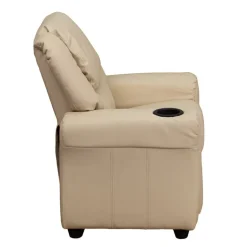 Vana Contemporary Beige Vinyl Kids Recliner with Cup Holder and Headrest