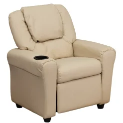 Vana Contemporary Beige Vinyl Kids Recliner with Cup Holder and Headrest