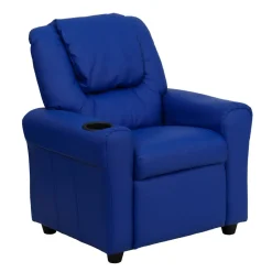 Vana Contemporary Blue Vinyl Kids Recliner with Cup Holder and Headrest