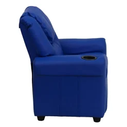 Vana Contemporary Blue Vinyl Kids Recliner with Cup Holder and Headrest