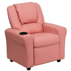 Vana Contemporary Pink Vinyl Kids Recliner with Cup Holder and Headrest