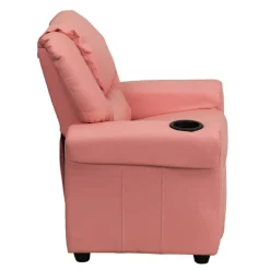 Vana Contemporary Pink Vinyl Kids Recliner with Cup Holder and Headrest