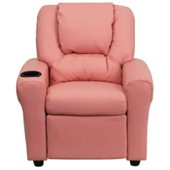Vana Contemporary Pink Vinyl Kids Recliner with Cup Holder and Headrest