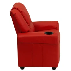 Vana Contemporary Red Vinyl Kids Recliner with Cup Holder and Headrest