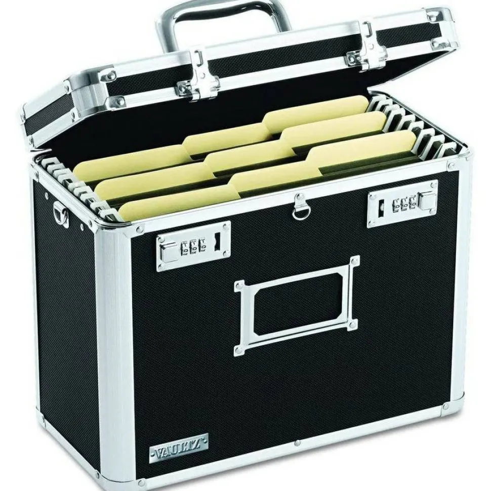 Vaultz Locking Storage File Tote, Letter Size, 12 1/4" x 13 3/4" x 7 1/4", Black