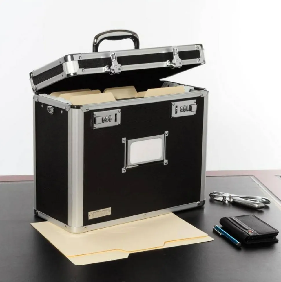 Vaultz Locking Storage File Tote, Letter Size, 12 1/4" x 13 3/4" x 7 1/4", Black