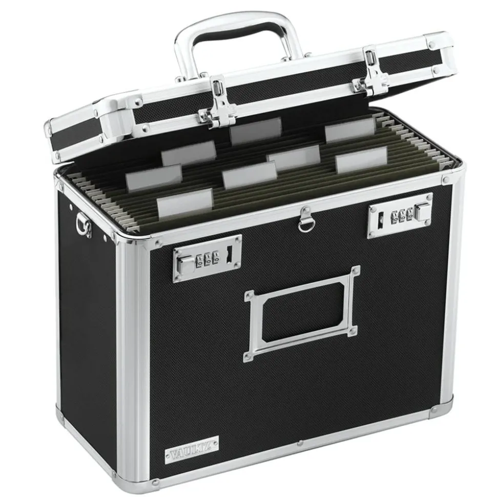 Vaultz Locking Storage File Tote, Letter Size, 12 1/4" x 13 3/4" x 7 1/4", Black