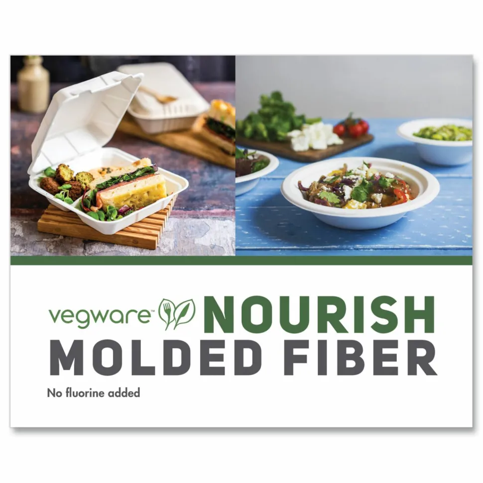 Vegware Nourish Molded Fiber Takeout Containers, , 3 Compartments, 7.9 x 7.9 x 2.9, White, Sugarcane, 200/Carton