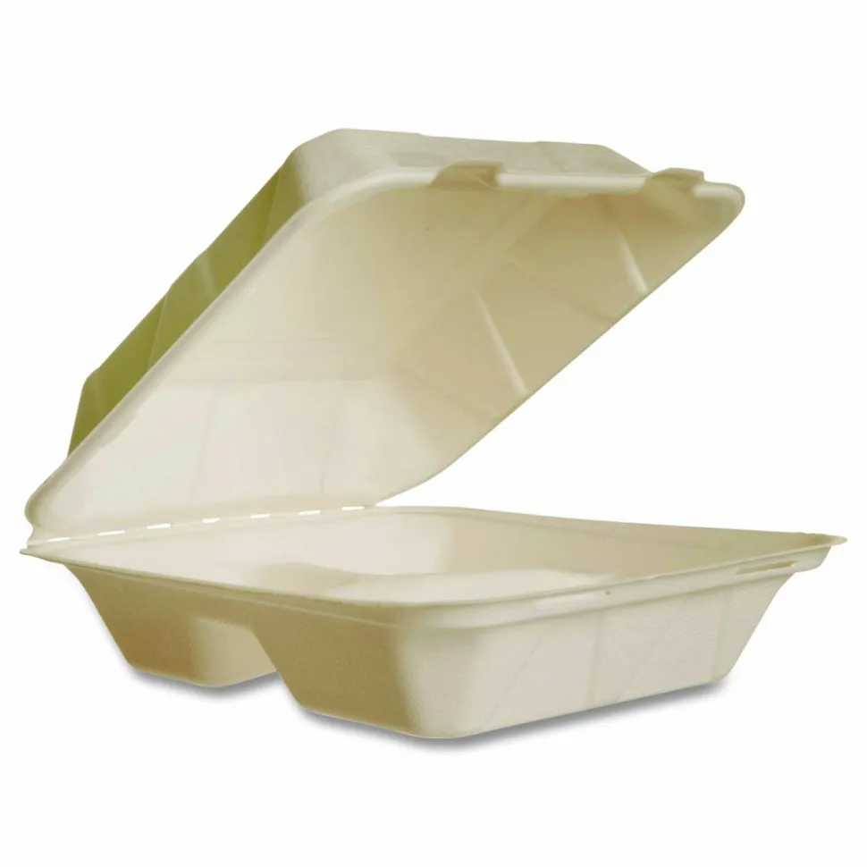 Vegware Nourish Molded Fiber Takeout Containers, , 3 Compartments, 7.9 x 7.9 x 2.9, White, Sugarcane, 200/Carton