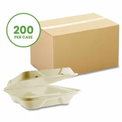 Vegware Nourish Molded Fiber Takeout Containers, , 3 Compartments, 9 x 9 x 3, White, Sugarcane, 200/Carton