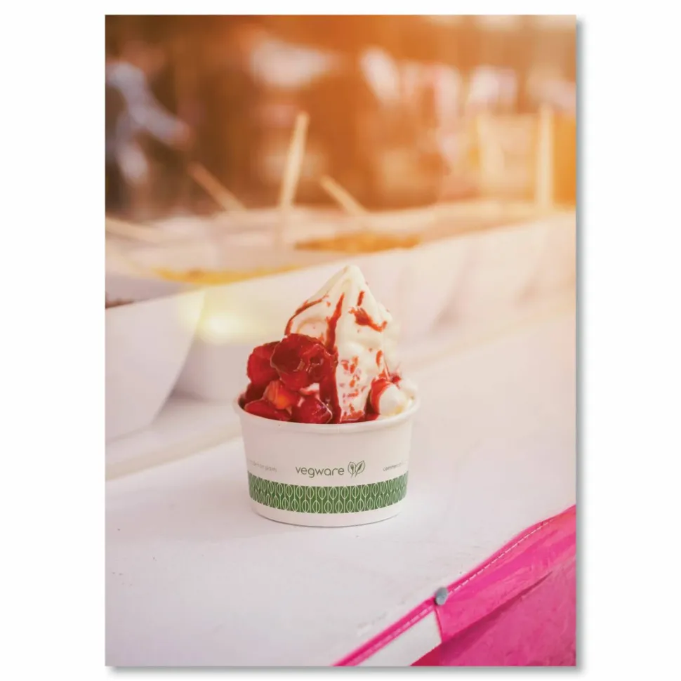 Vegware Soup Containers, , 6 oz, 3.5" Diameter x 1.7"h, Green/White, Paper, 1,000/Carton
