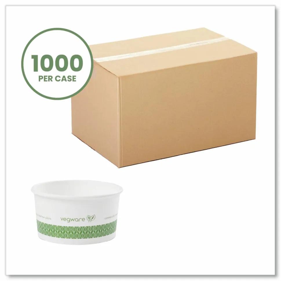 Vegware Soup Containers, , 6 oz, 3.5" Diameter x 1.7"h, Green/White, Paper, 1,000/Carton